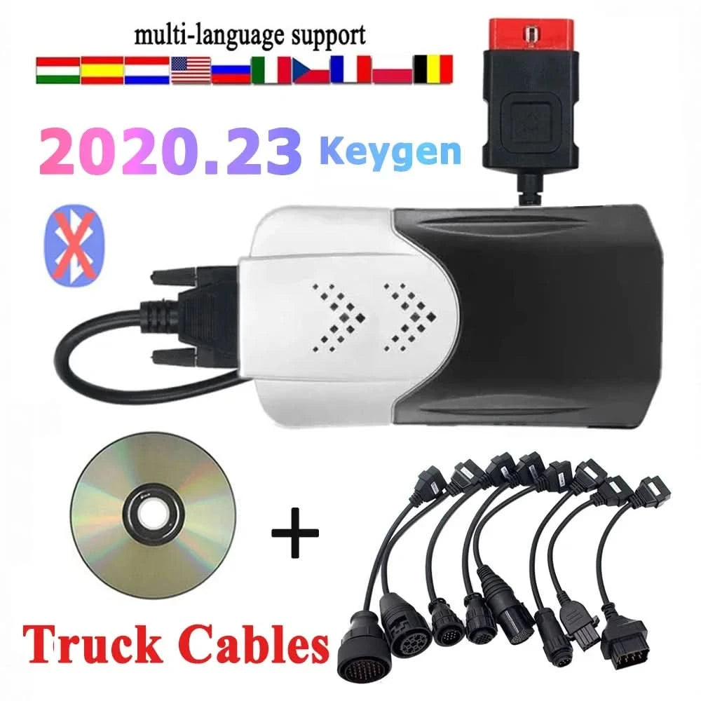 2020.23 VD DS150E CDP Bluetooth for Tnesf Delphis Orpdc Diagnostic Tools OBD2 Scanner+8 Car Cables+8 Truck Cables