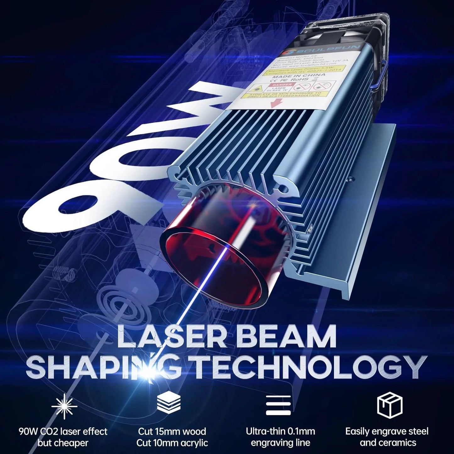 SCULPFUN S9 Laser Machine 90W CO2 Laser Effect Engraving Cutting Tool High Accuracy 410x420mm Carving Quick Assembly