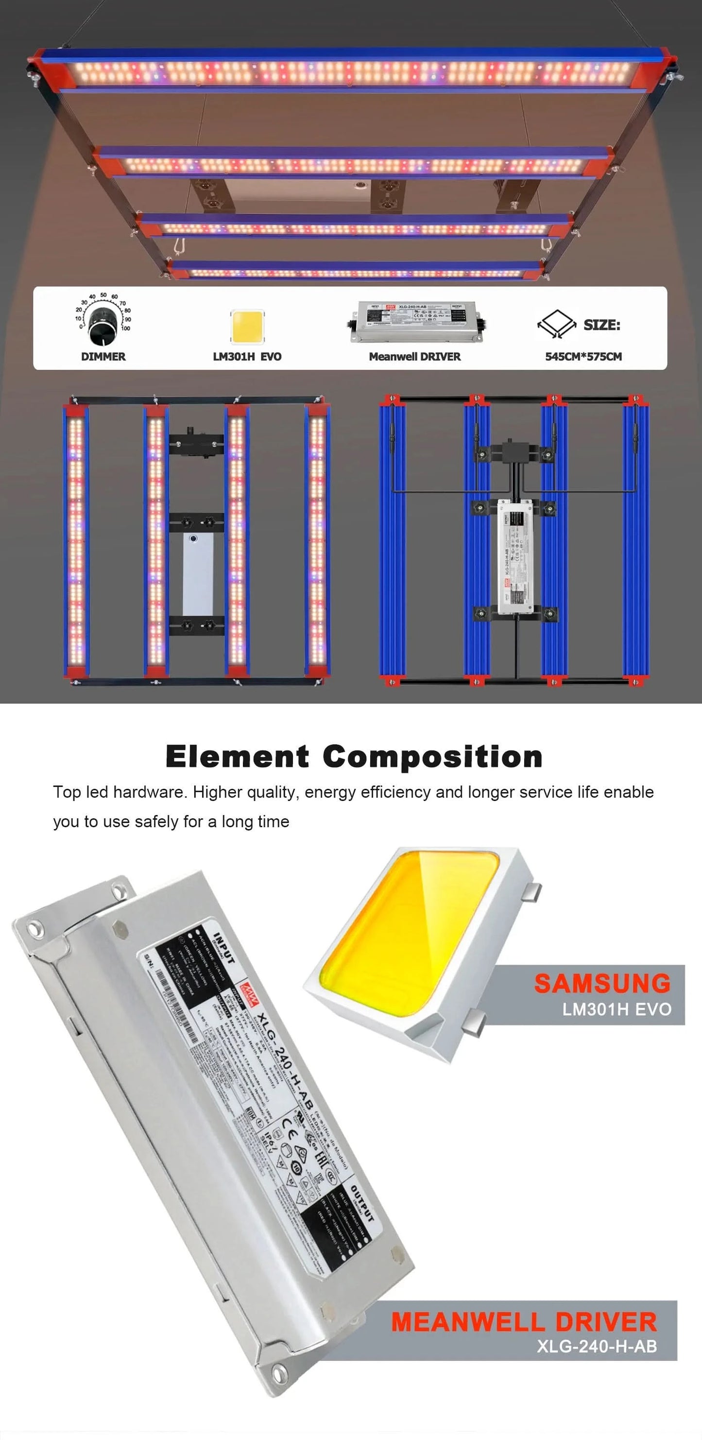 Full Spectrum 240W LED Grow Light Bar With Adjustable Brightness Suitable For Plant Growth At Different Flowering Periods