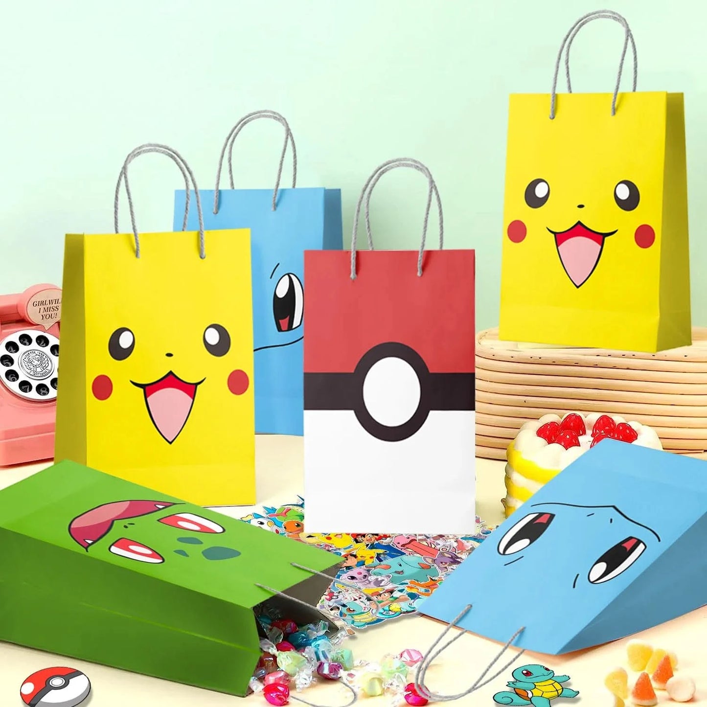 Pokemon Birthday Party Favors for Kids,110pcs Pokemon Party Supplies-Pikachu Goodie Bag Badges Sticker etc Pokemon Party Favors