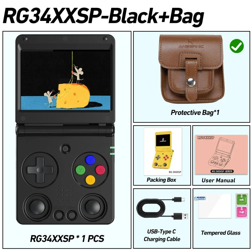 Anbernic RG34XXSP 3.4''IPS Screen Flip Handheld Console Linux System HDMI-compatible TV Output 256G PSP 300+ Games Pre-installed
