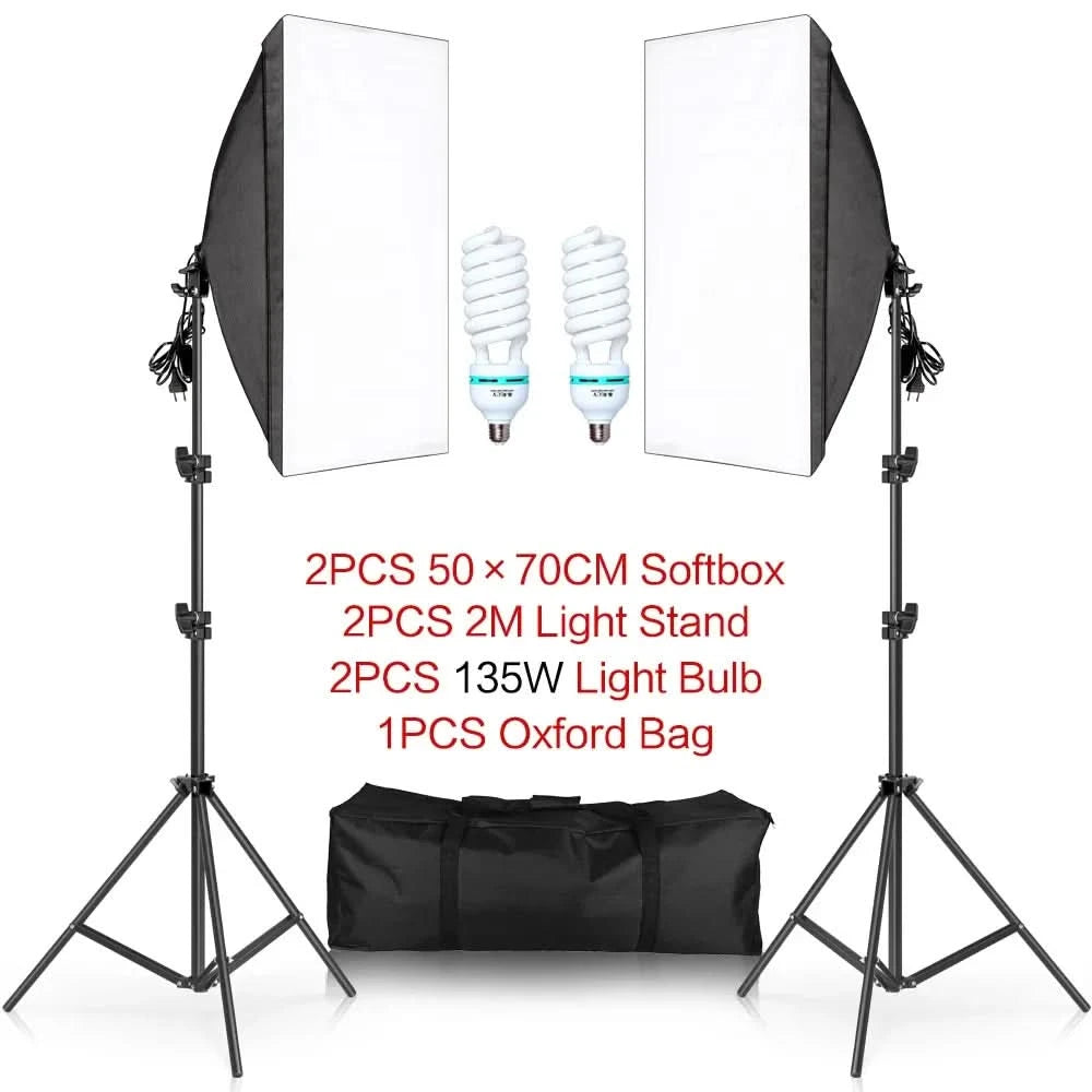 Studio Kit Photo Softbox Light Box Lighting Single Led Lamp with Tripod Photography Shooting Soft Box Flash E27 Accessories