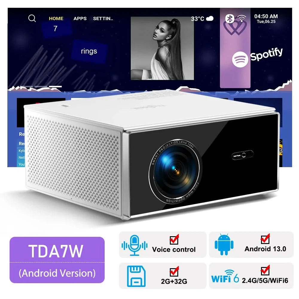 ThundeaL TDA7W Full HD 1080P Projector Android WiFi 32G Projetor 4K Video TDA7 Voice Control 3D Smart TV Home Theater Beamer