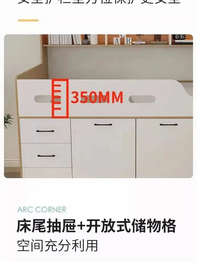 Small apartment solid wood high box storage bed wardrobe integrated, bed desk combination bed, multi-functional elevated bed
