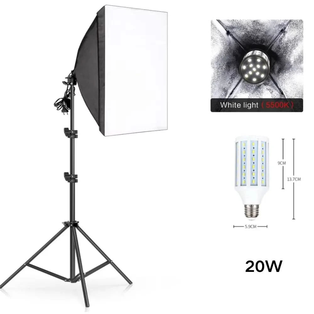 Studio Kit Photo Softbox Light Box Lighting Single Led Lamp with Tripod Photography Shooting Soft Box Flash E27 Accessories