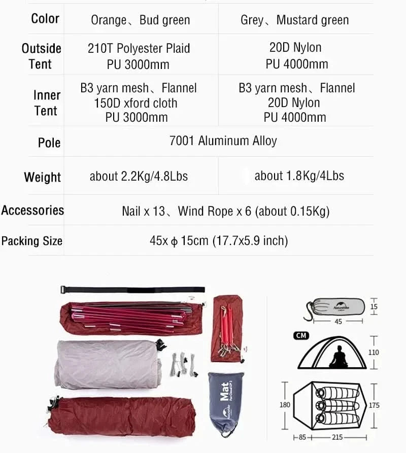 Naturehike Brazil Cloud Up 1-2-3P Camping Travel Backpack Outdoor Ultralight Waterproof Tent Camping Beach Tent
