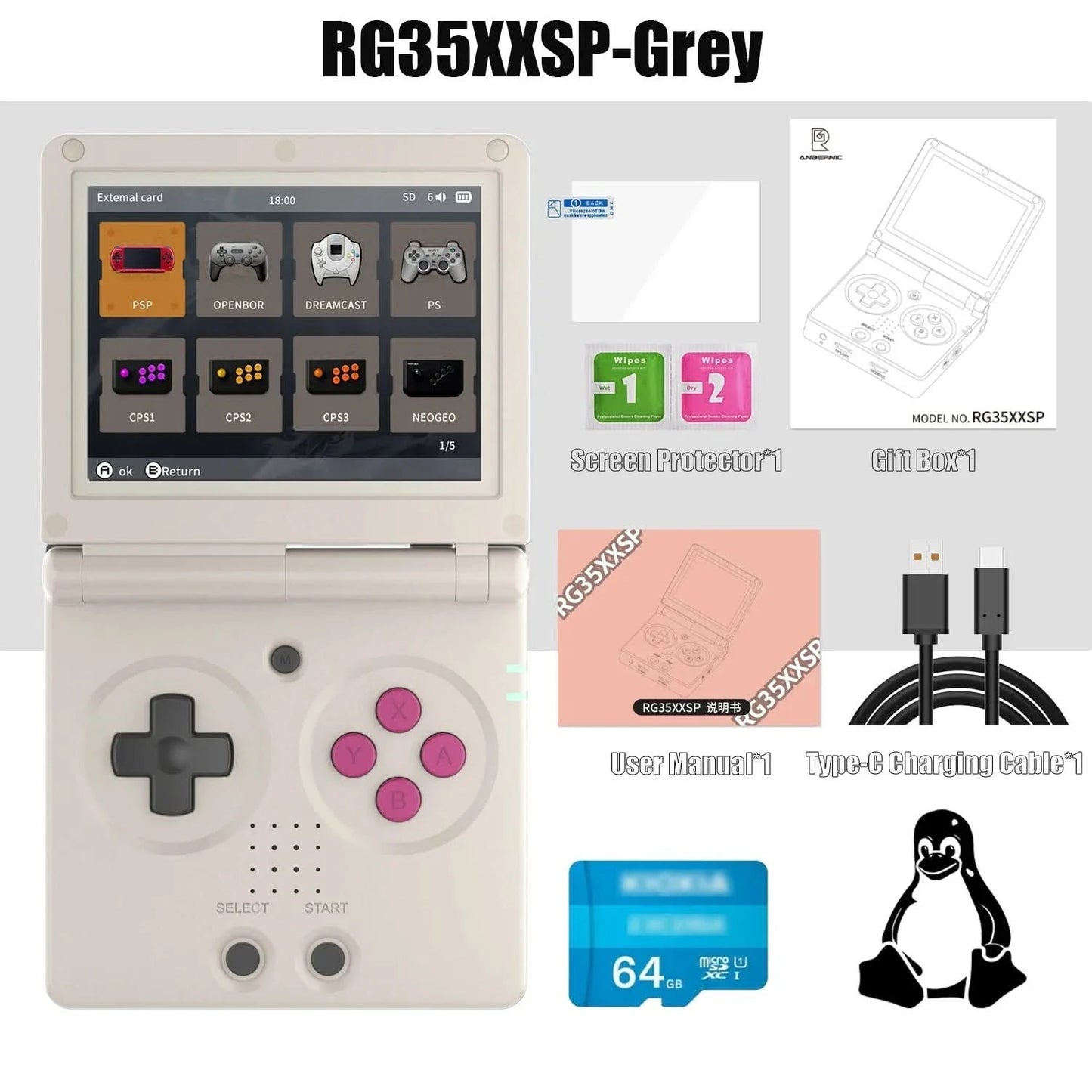ANBERNIC RG35XXSP RG 35XXSP Fold Handheld Game Console Video Game Consoles 3.5Inch IPS Screen 3300mAh Linux System 256G PSP Game
