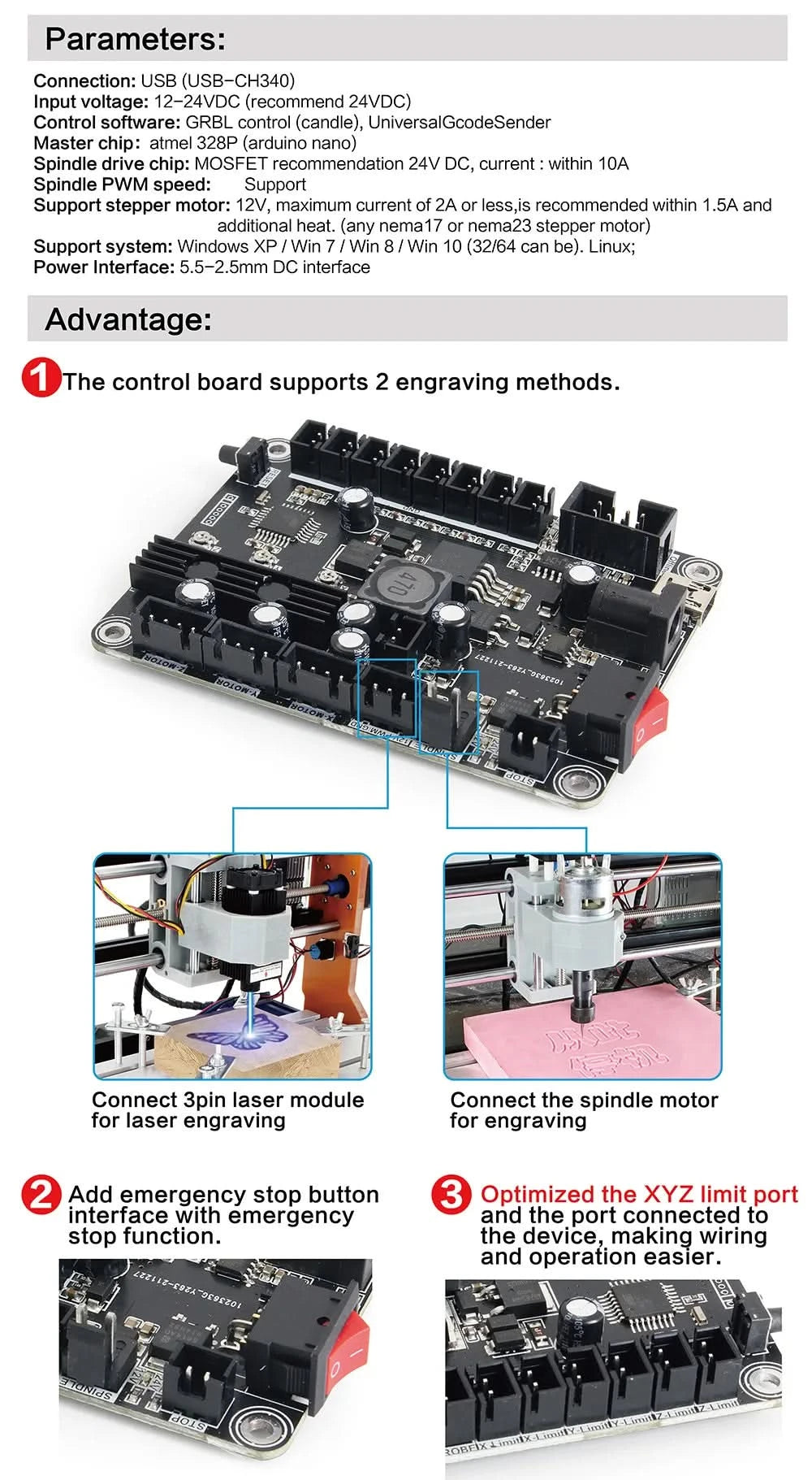 【EU US BZ】DIY Mini 1610 Pro 3 Axis CNC Laser Router Milling Woodworking Machine + Offline controller