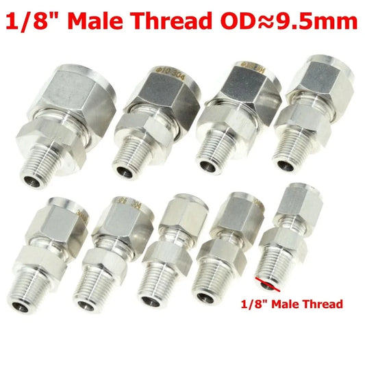 SS 304 Double Ferrule Compression Connector 8mm 10mm 12mm 1/4 1/2 Tube 1/8 1/4" 1/2" Male NPT BSP Stainless Steel Pipe Fitting