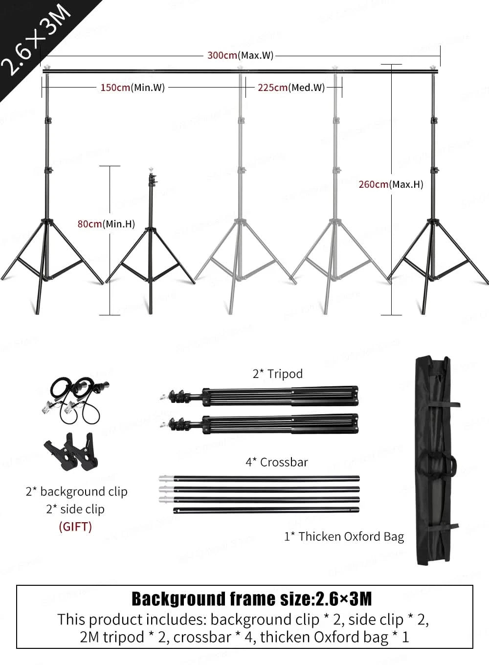 SH 2.6MX3M Photography Backdrop Stand Photo Studio Background Green Screen Backdrops Chromakey Support System With Carry Bag