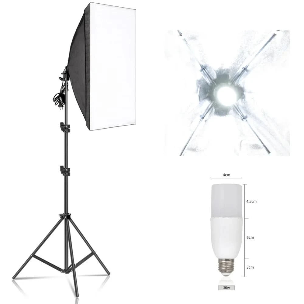 Studio Kit Photo Softbox Light Box Lighting Single Led Lamp with Tripod Photography Shooting Soft Box Flash E27 Accessories