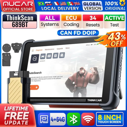 THINKCAR THINKSCAN 689BT OBD2 Scanner Full System Diagnostic Tool Car Code Reader 34 RESTE CANFD DOIP ECU Coding Bi-Directional