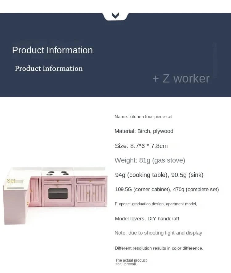 Dollhouse Mini Cooking Table Sink Counter Set Cabinets Combination 1:12 Miniature Kitchen Miniature Models Home Decor Figurines