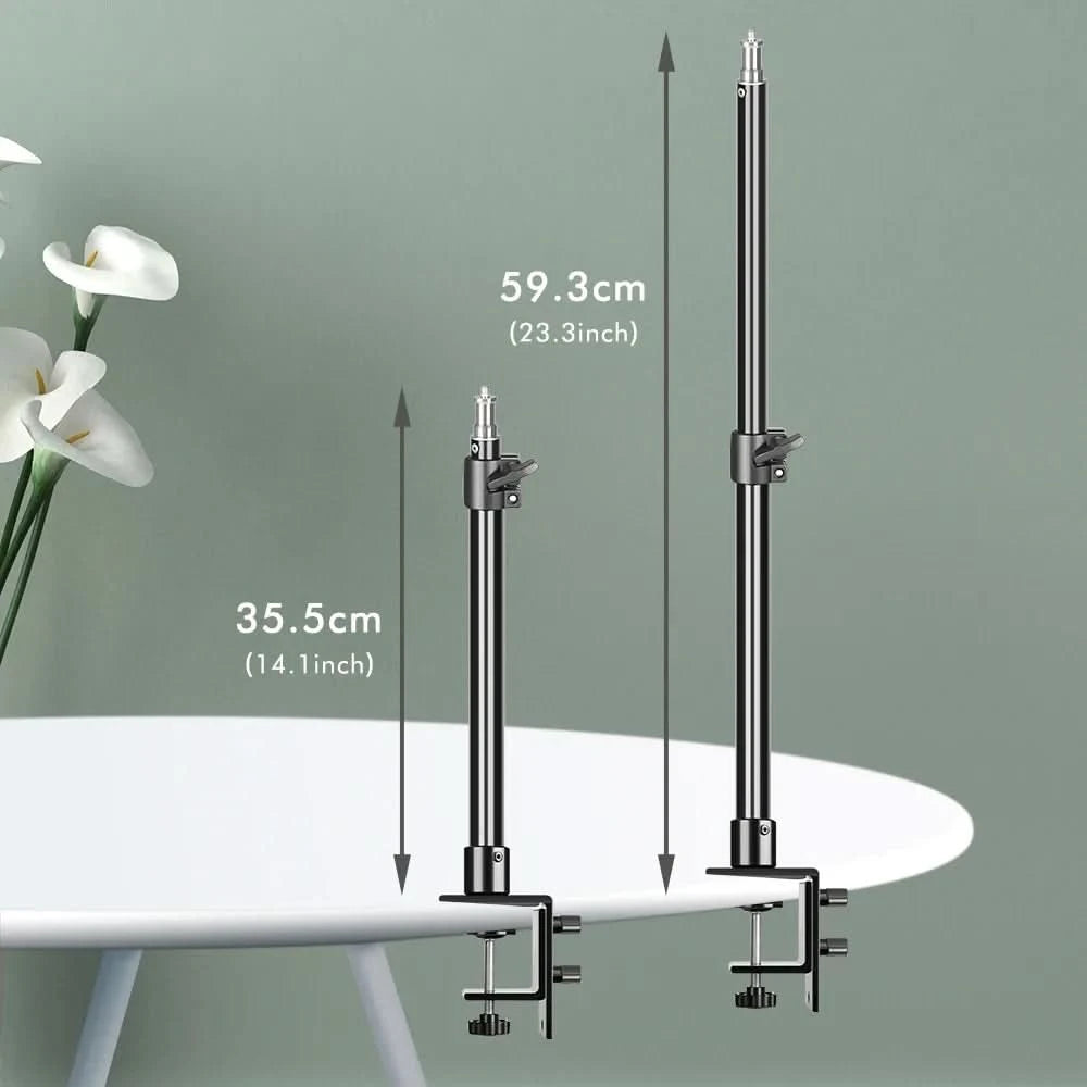 SH C-clamp Light Tripod Desktop Light Stand With 1/4" Ball Head Adjustable Tabletop Bracket Stand For Camera, Ring Light