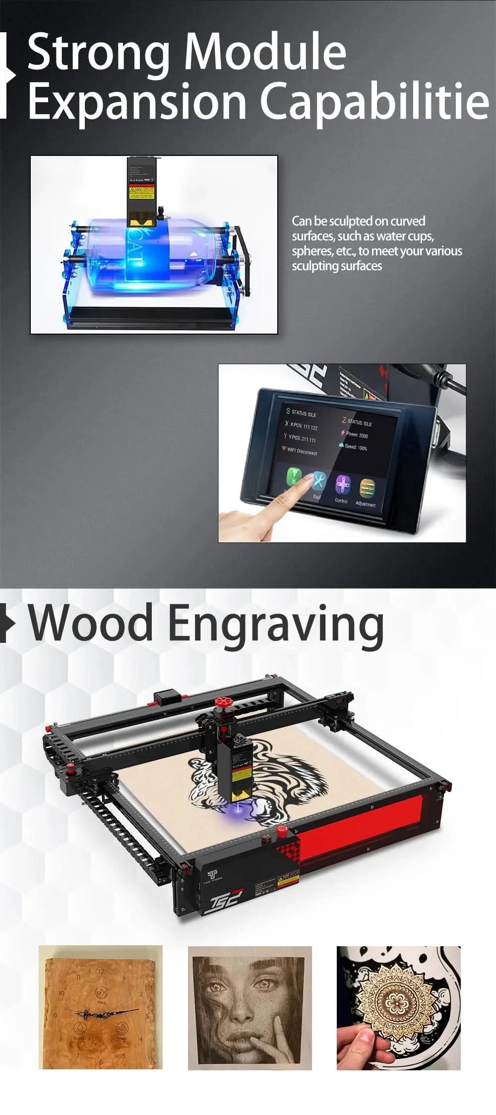 TWOTREES TS2 Metal Laser Engraving Machine 22W Laser Cutting 12mm Wood Acrylic Engraving Size 410*410mm
