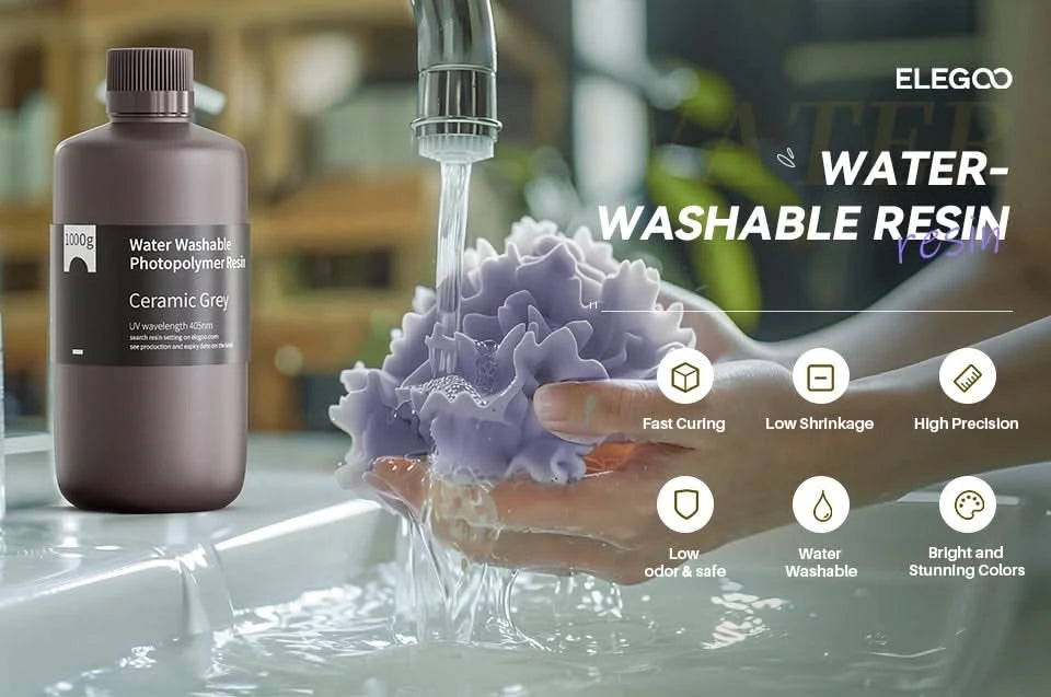 ELEGOO Water Washable 3D Printer Resin LCD UV-Curing Resin 405nm Standard Photopolymer Resin for LCD 3D Printing 1000g 8 Colors