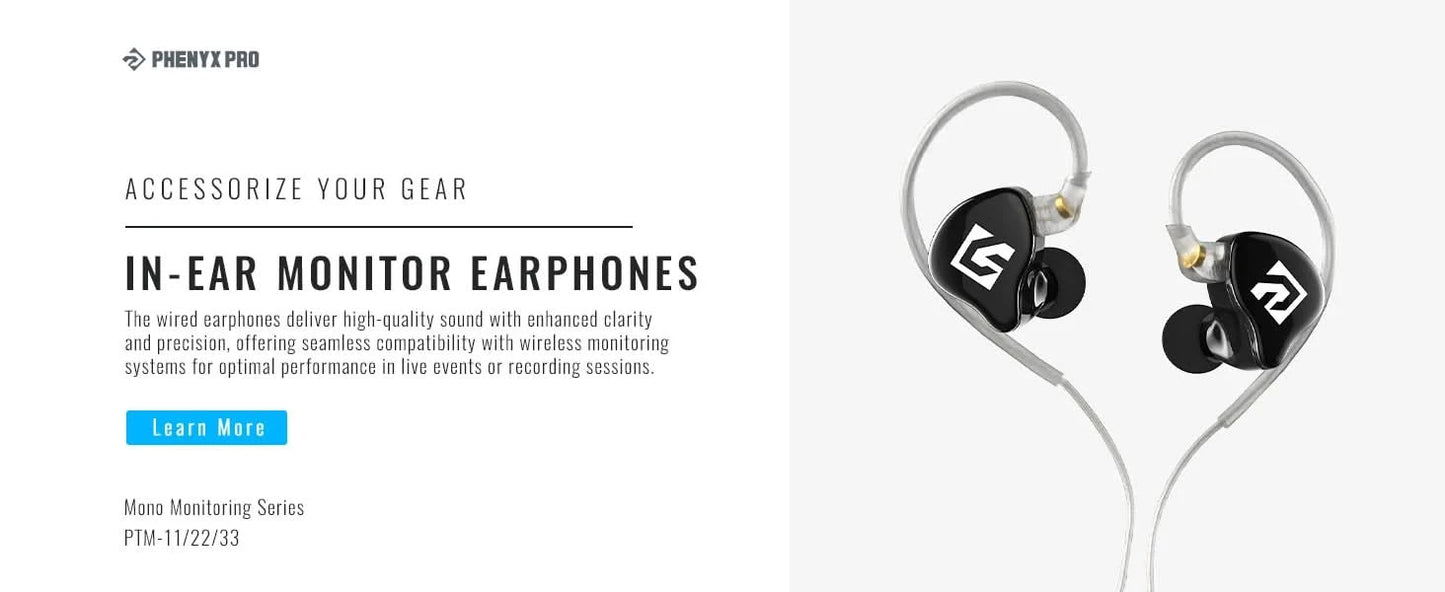 UHF Mono Wireless In-Ear Monitor System w/1 Loop Output,Separate Outputs Suitable for Band and Studio Phenyx Pro PTM-11