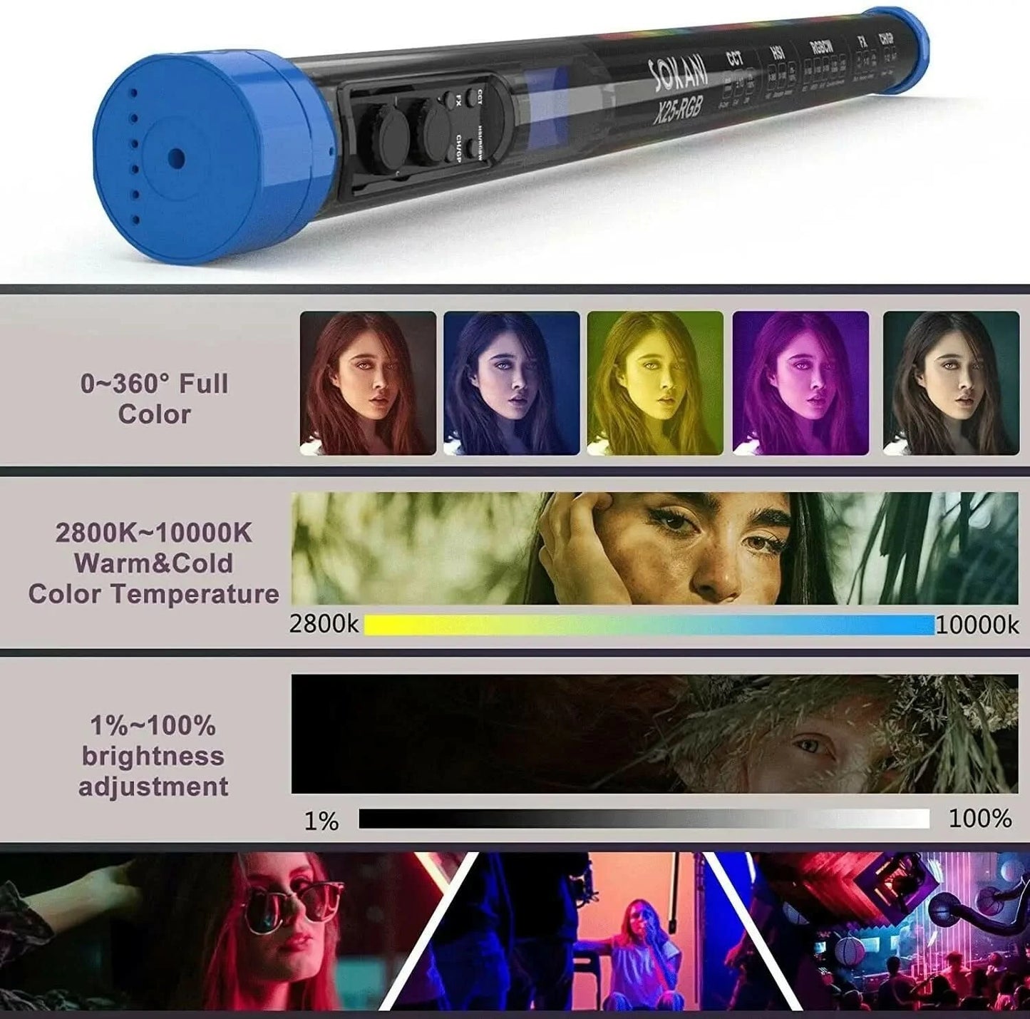 【DO BRASIL】Sokani X25 RGB LED Video Light Handheld Tube Wand Stick  CTT Photography Lighting 3000mAh APP for YouTube Tiktok