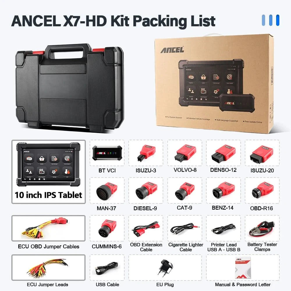 ANCEL X7HD Heavy Duty Truck Scanner  Full System Diagnostic Tool Bidirectional Diesel Scan Tool with 40+ Reset & DPF ECU Coding