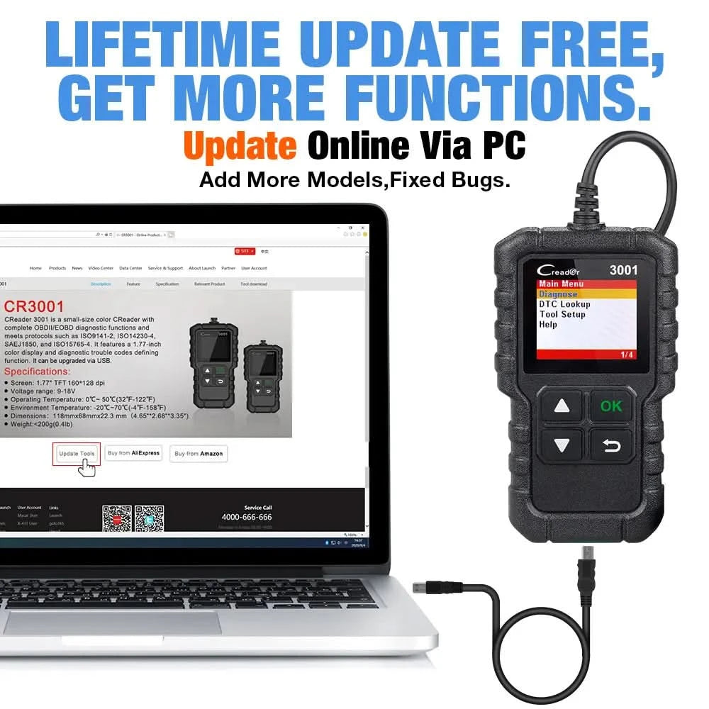 LAUNCH X431 CR3001 OBD2 Scanner Automotive Car Full OBD2 Diagnostic Tool Code Reader Scanner Free Update PK ELM 327