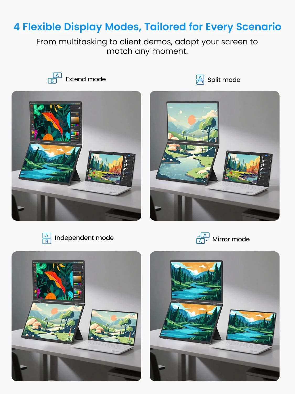 EVICIV Stacked Portable Monitor 15.6 Inch Dual Foldable Travel Display 1080P 100% sRGB USB-C HDMI Triple Laptop Screen Extender