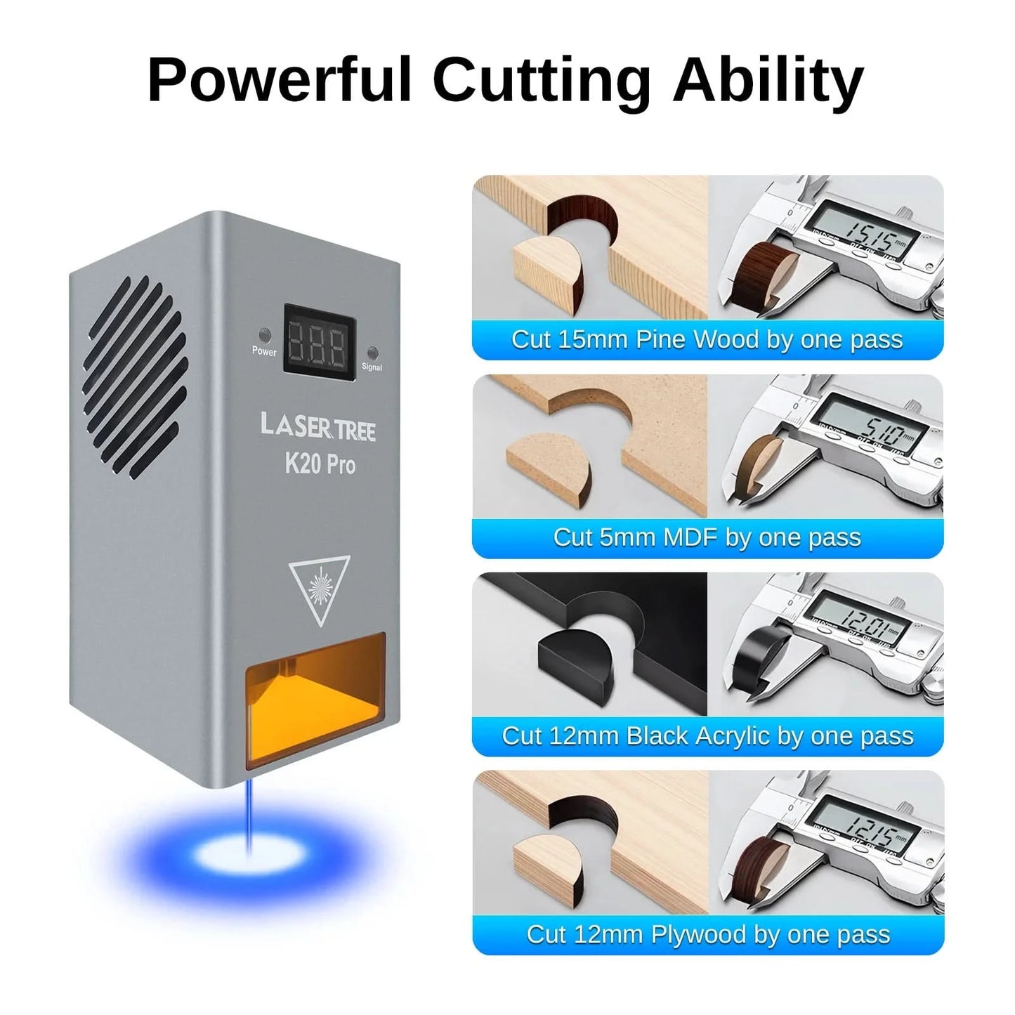 LASER TREE 10W 20W 30W 40W Optical Power Laser Head with Air Assist 450nm Blue Light TTL Module for Laser Engraving Cutting Tool