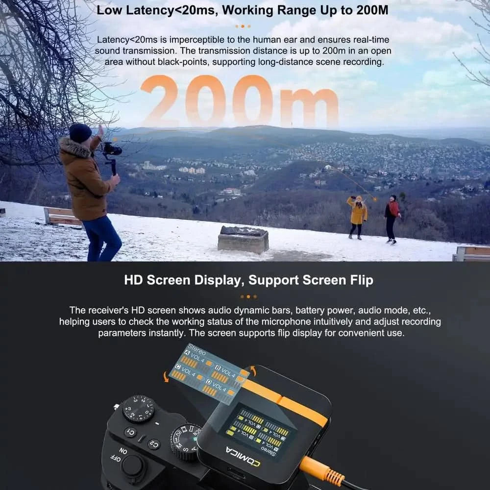 【Do Brasil】COMICA Vimo Q Wireless Lavalier Microphone System Noise Cancellation Lav Mic for Camera, iPhone, Android, PC, etc