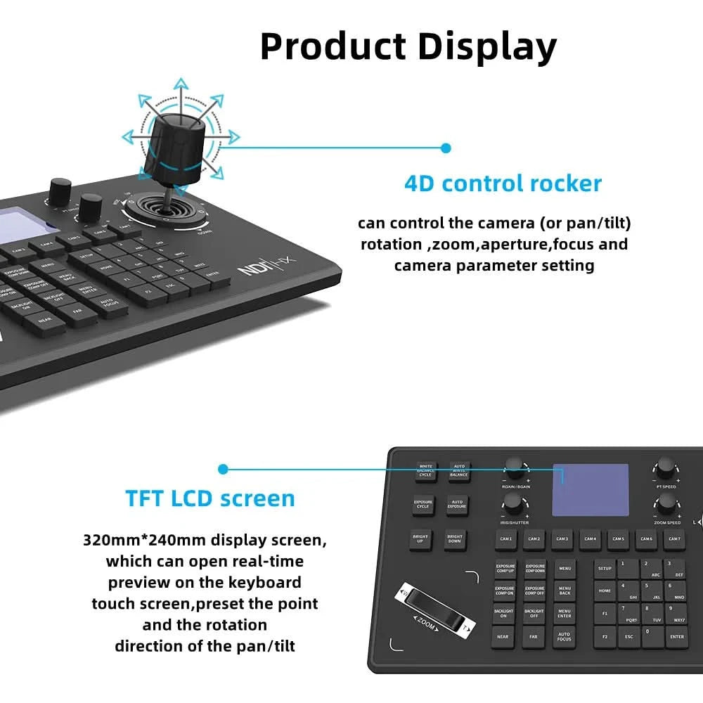 HCSTVCON NDI Joystick Controller Keyboard 3D Controller Video Conference Church Live Streaming PTZ Camera Control 255 Presets