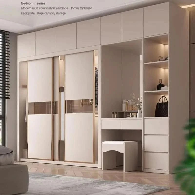 Sliding Door WardrobeNordic Modern Home Furniture Bedroom Desk Dresser In One Combination Light Luxury Corner Wardrobe furniture