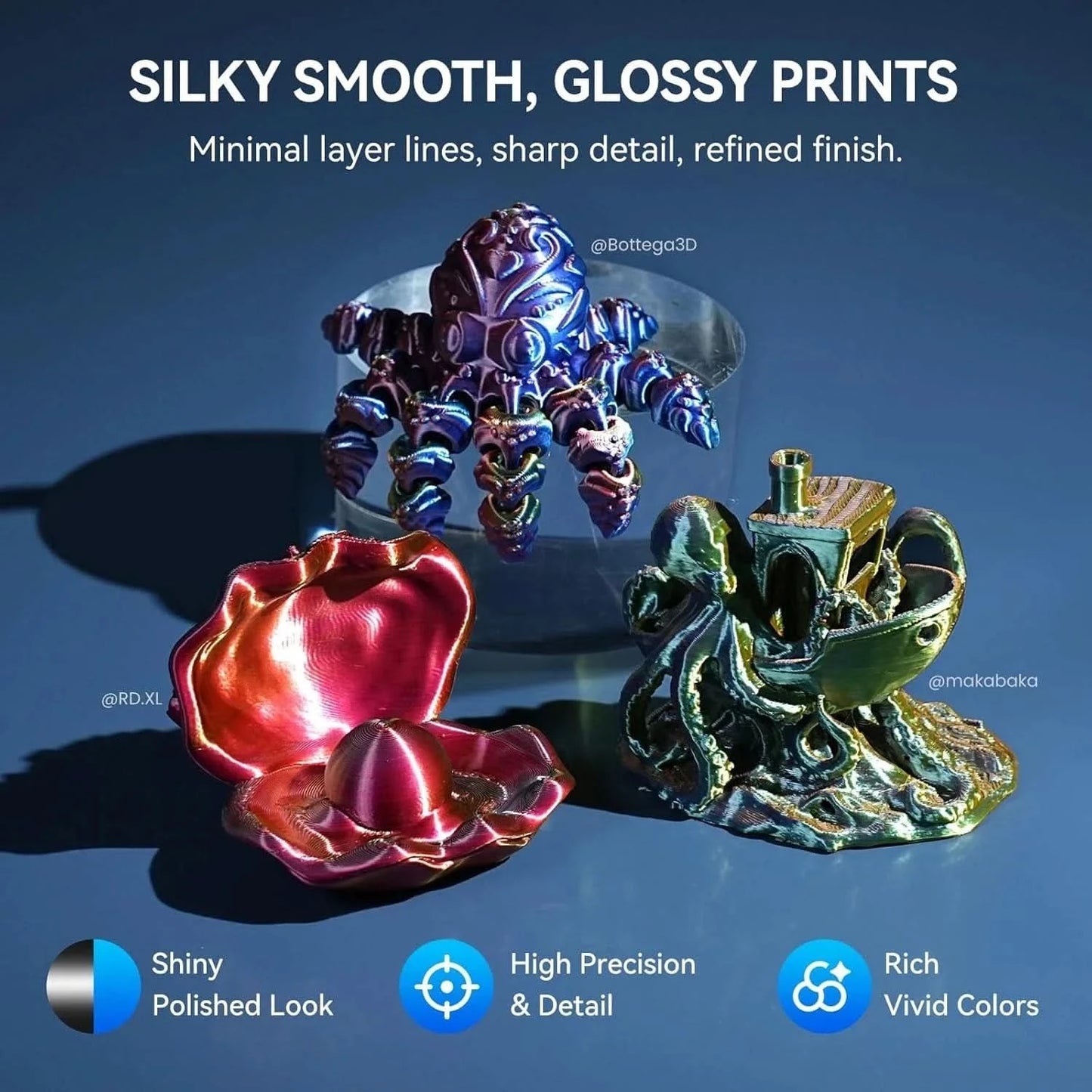 JAYO 3D Multicolor 4-Color Silk PLA+ Filament Bundle Silk PLA+ 3D Printer Filament 1.75mm +/- 0.02mm Shiny Silk Texture 2Rolls