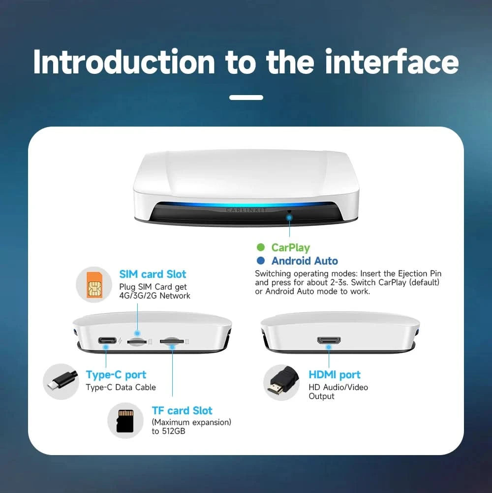Carlinkit HDMI Output Car Tv Mate Carplay Qualcomm 6225 8-Core Android Auto Wireless Adapter Support Youtube Gps Split Screen
