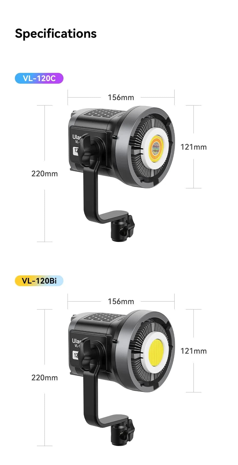 Ulanzi VL-120Bi VL-120C 120W V-Mount Video Light with Wireless Control CRI 95+ 2700K-6500K COB Lamp Indoor Outdoor Photography