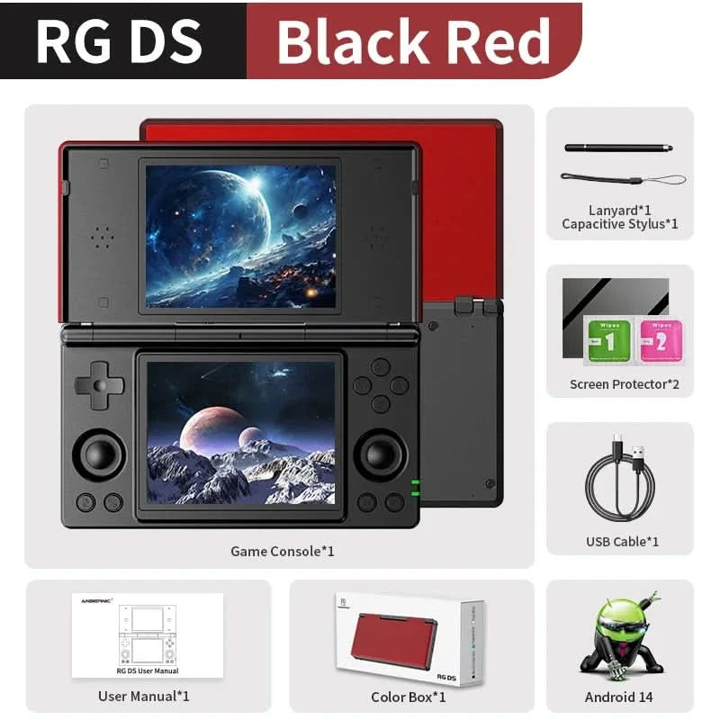 ANBERNIC RG DS Handheld Game Console 4" IPS Multi-touch Screen Android RK3568 64-bit 4000mAh Dual-screen Flip Video Games Player