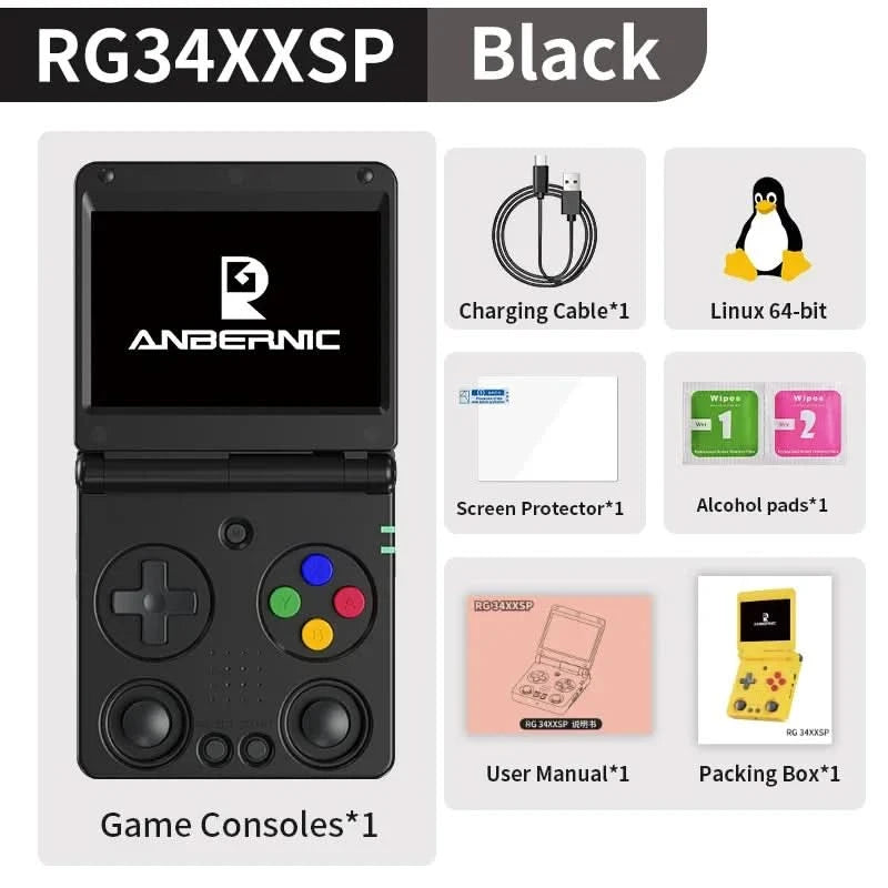 ANBERNIC RG34XXSP Flip Handheld Console 3.4'' IPS Screen Linux 64-bit H700 Supports 5G WIFI Video Game Consoles  256G PSP Games