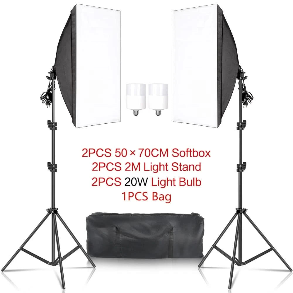 Studio Kit Photo Softbox Light Box Lighting Single Led Lamp with Tripod Photography Shooting Soft Box Flash E27 Accessories
