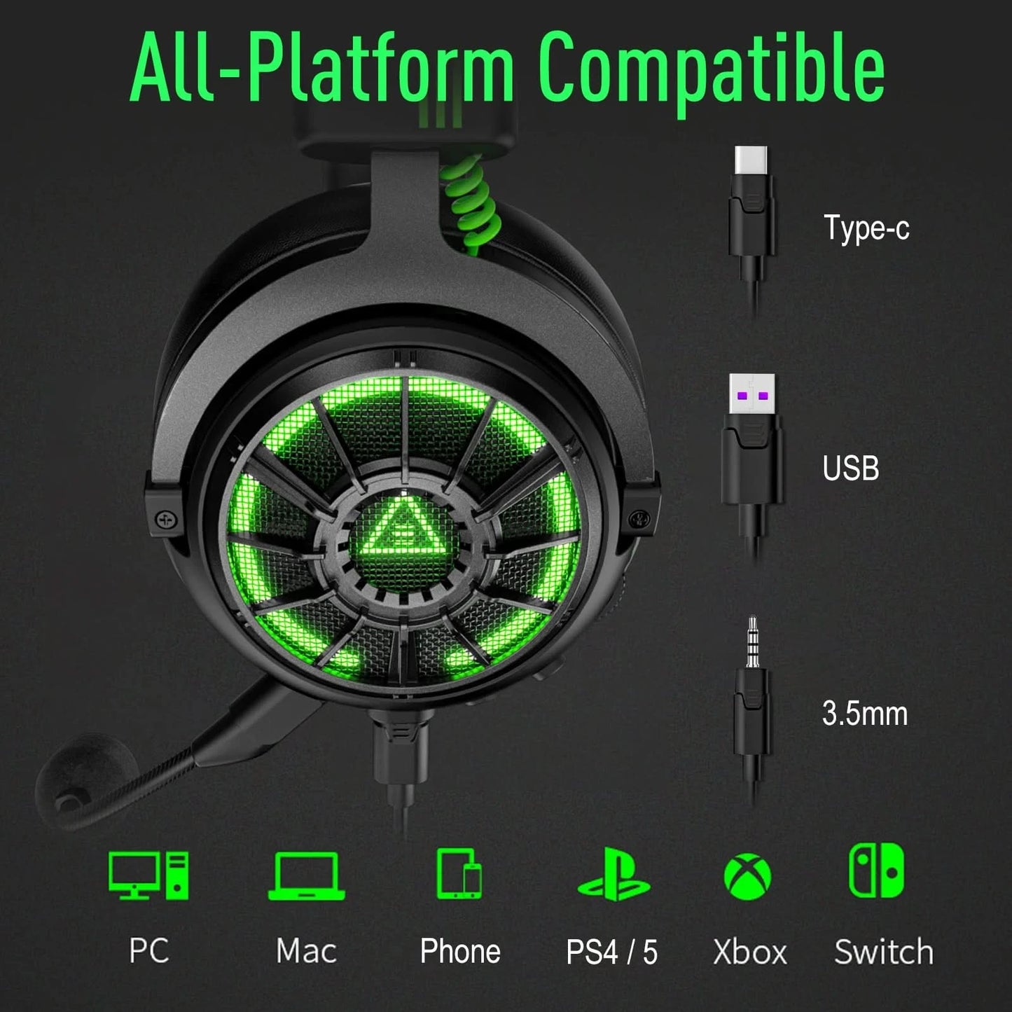 EKSA StarEngine Pro Gaming Headset Gamer 7.1 Wired Over Ear Headphones with ENC Noise Cancelling Microphone For PC/PS4/PS5/Xbox