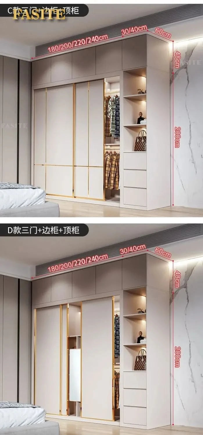 Sliding door wardrobe household bedroom small apartment full set of thickened back plate simple sliding door wardrobe