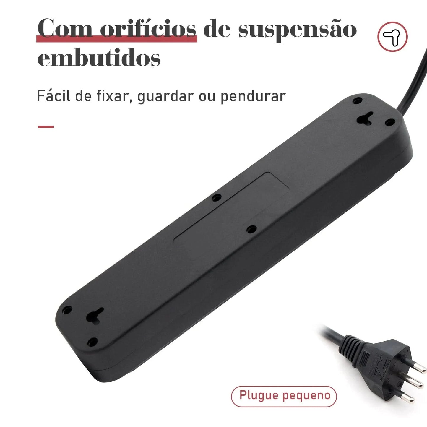 Extensão De 4 Tomadas Com 3 Usb Branco Bivolt 2 Metros Preto, Extensão Tomada,Suporte a Tensão de 110-220V, Potência de 2500W，