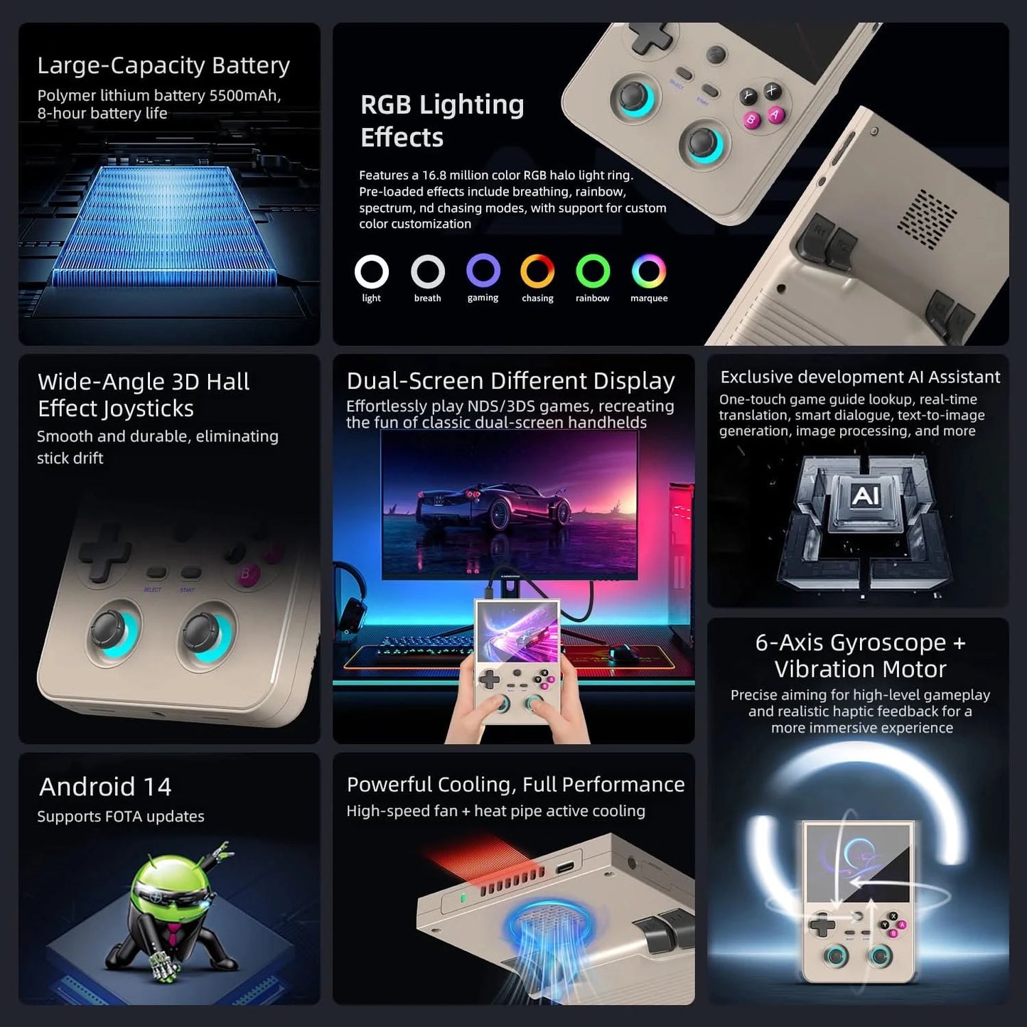 ANBERNIC RG477V Handheld Game Console Android 14 Video Player 4.7" LTPS In-Cell DSP Sound Effect Support AI RixelHK 1080p-DP ps2