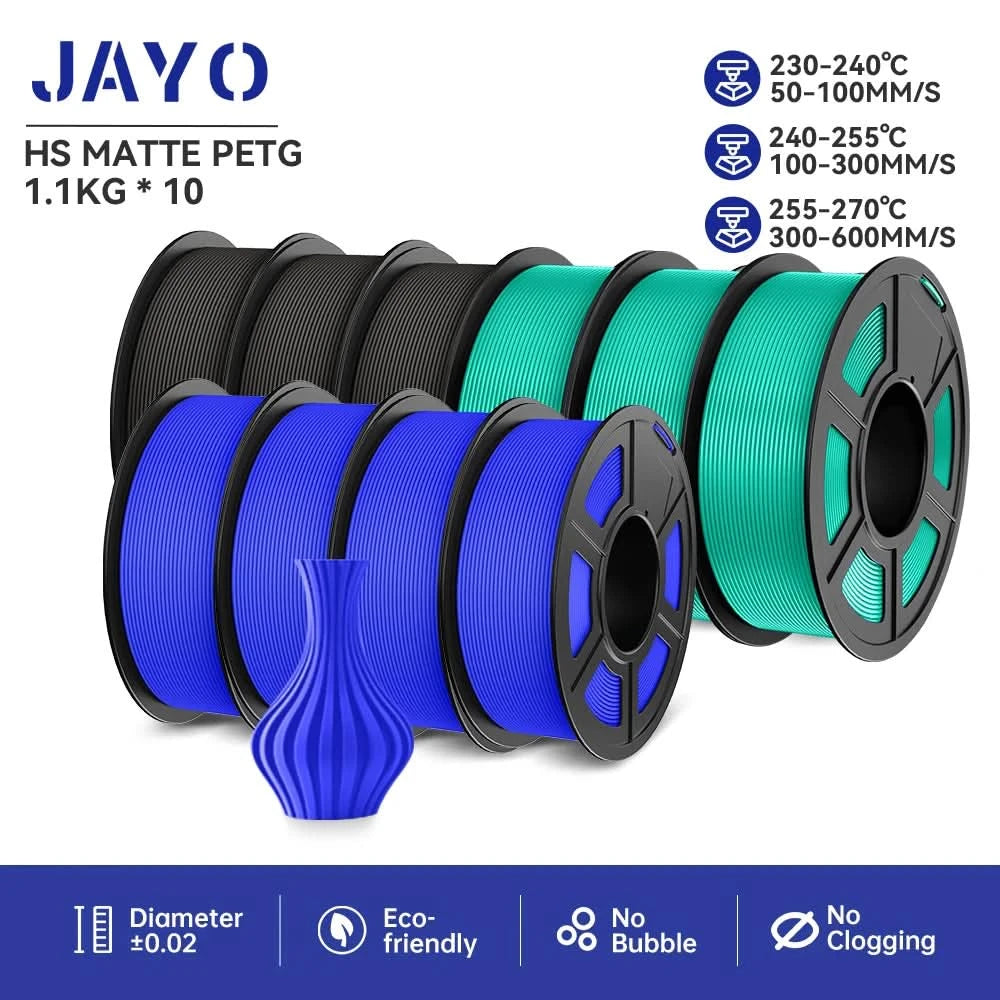 JAYO High Speed Matte PETG Multiple Colors Mixed 10 Rolls Filament 175mm Non-toxic Bubble Free Smooth Suitable for 3D Printi
