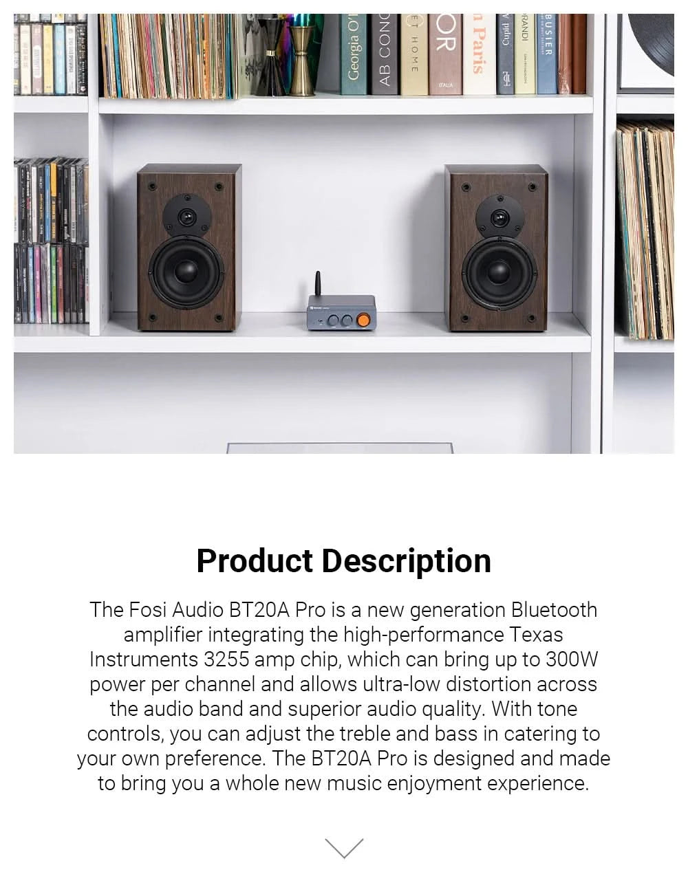 Fosi Audio BT20A Pro TPA3255 Bluetooth Sound Power Amplifier 300W x2 Mini HiFi Stereo Class D Amp Bass Treble For Home Theater