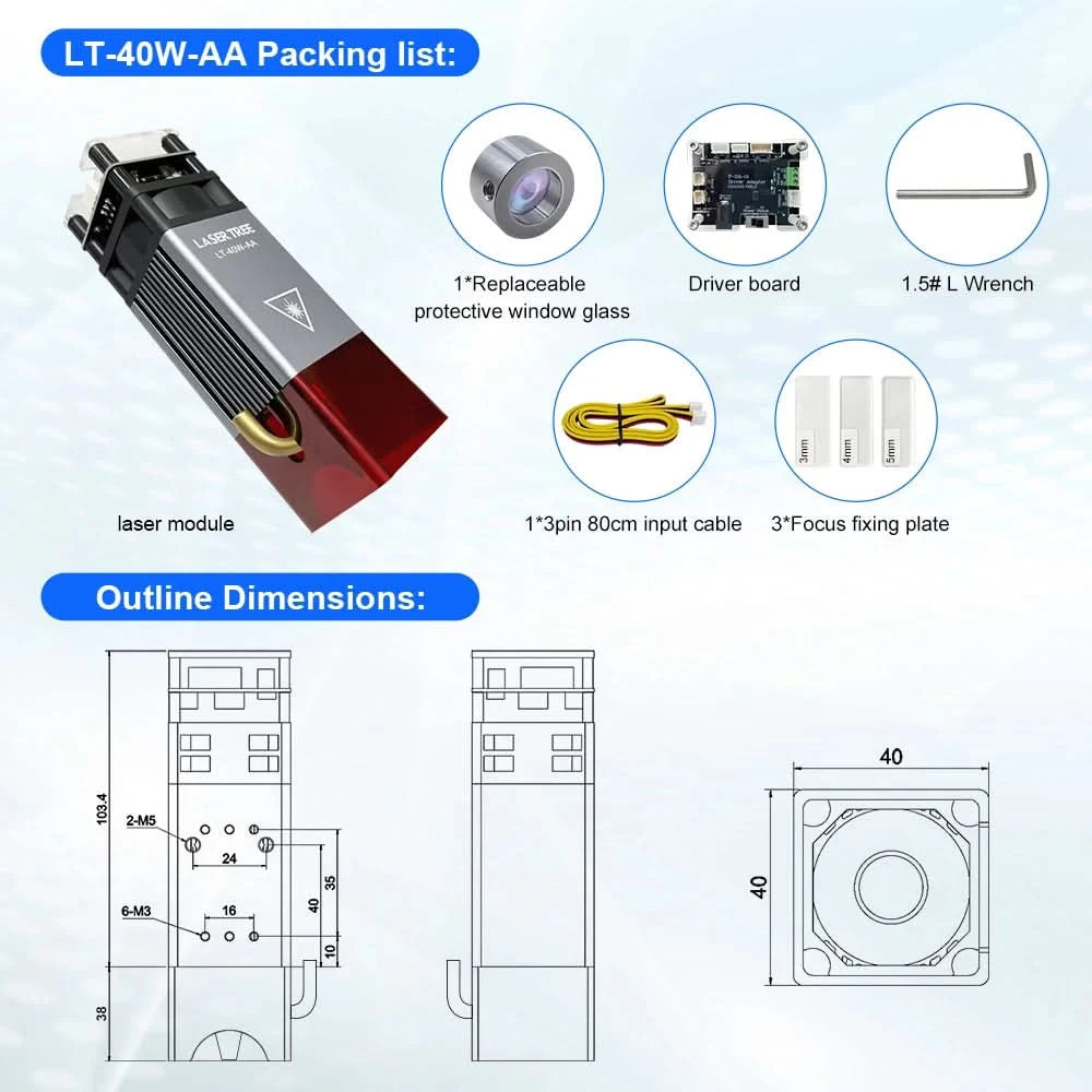 LASER TREE Laser Module 4W 5W 10W Optical Power with Air Assist Laser Head 450nm TTL Blue Light Engraver Cutting Wood DIY Tools