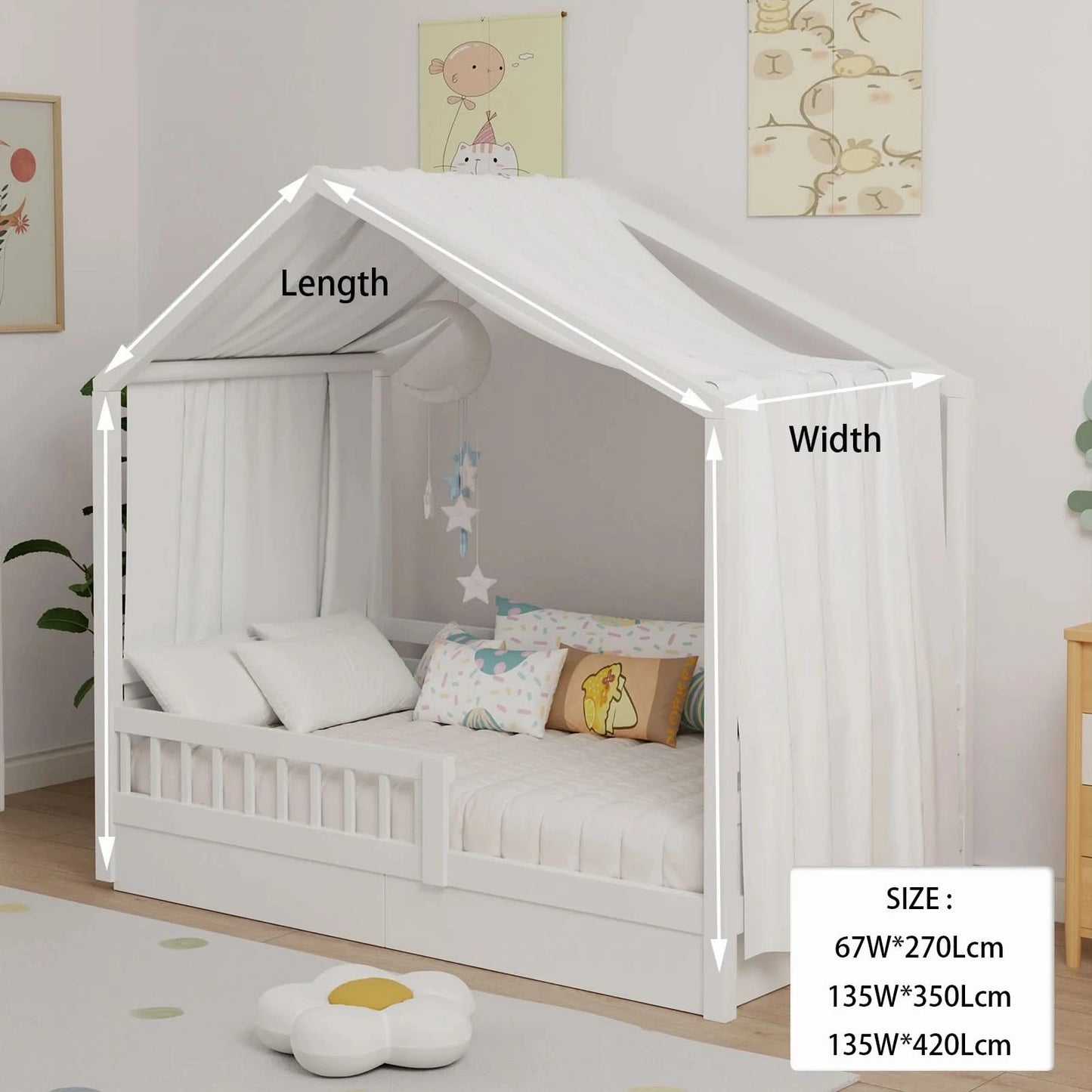 House Bed Canopy, Bed Canopy House Beds Made of Cotton Muslin, Fabric Canopy for House Canopy  Bed Children's Room Decoration