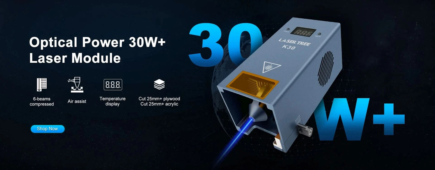 LASER TREE 10W 20W 30W 40W Optical Power Laser Head with Air Assist 450nm Blue Light TTL Module for Laser Engraving Cutting Tool