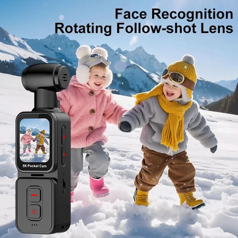 K28 5K Ultra Clear Handheld Action Camera 1.69-inch Face Recognition Automatic 270°Rotating Lens Follow Shot Sports Thumb Camera