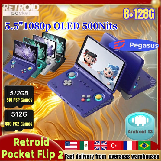 Retroid Pocket Flip 2 RP Flip 2 Retro Handheld-Spielkonsole Videospielkonsole 5,5'' AMOLED-Touchscreen PSP PS2 SD865 Android13