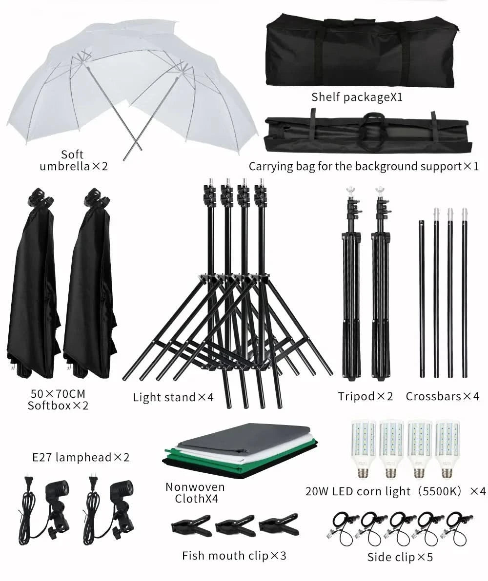 Photography Background Frame Support Softbox Lighting Kit Photo Studio Equipment Accessories With 3Pcs Backdrop And Tripod Stand