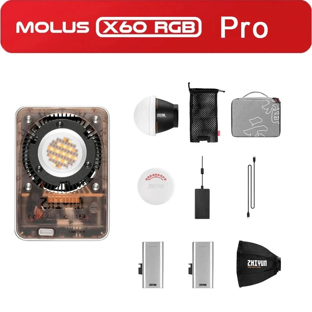 ZHIYUN MOLUS X60 RGB X60 Bicolor 60W COB Video Light LED Pocket Fill Lamp Portable Outdoor Photography Lighting for Shooting