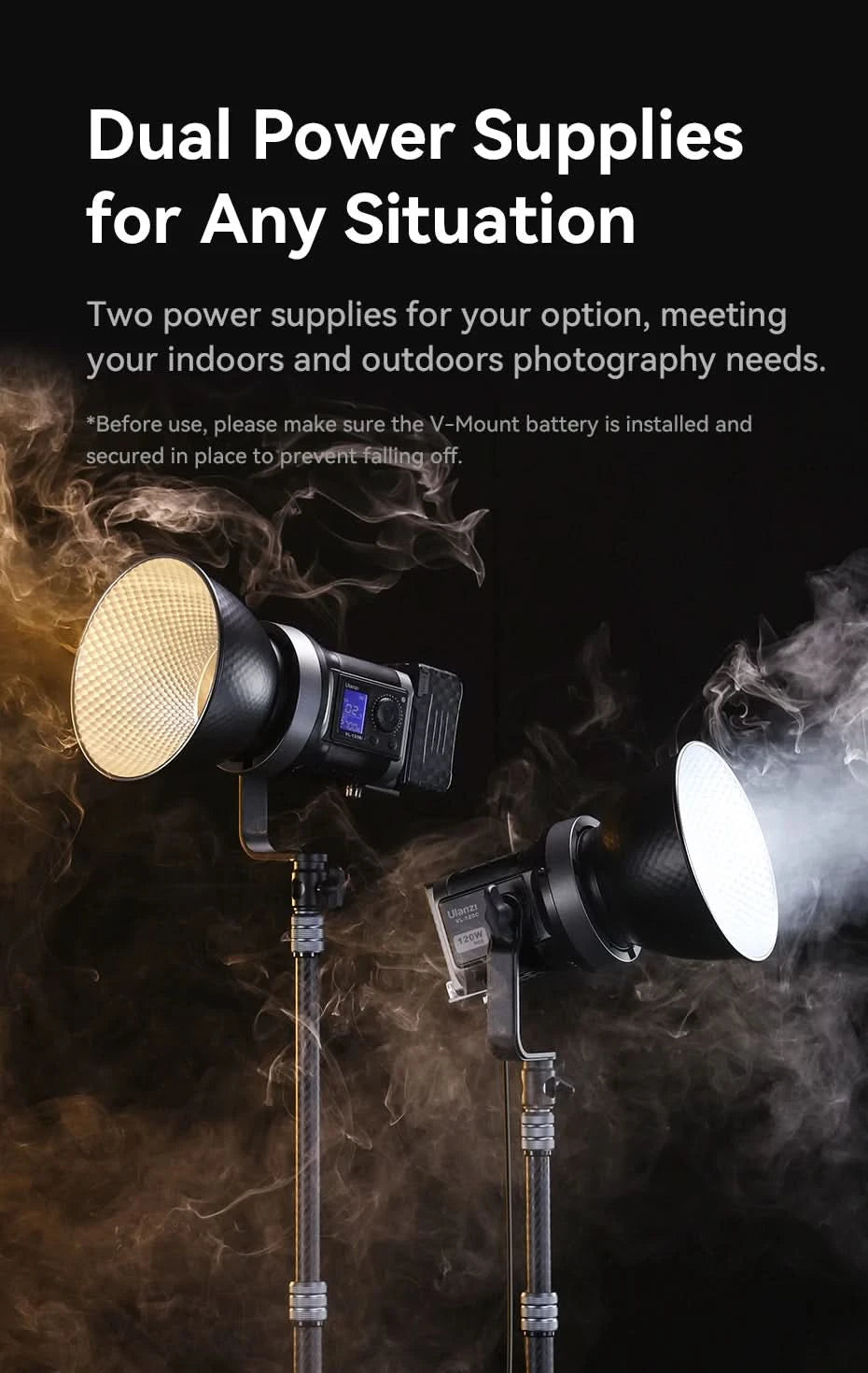 Ulanzi VL-120Bi VL-120C 120W V-Mount Video Light with Wireless Control CRI 95+ 2700K-6500K COB Lamp Indoor Outdoor Photography