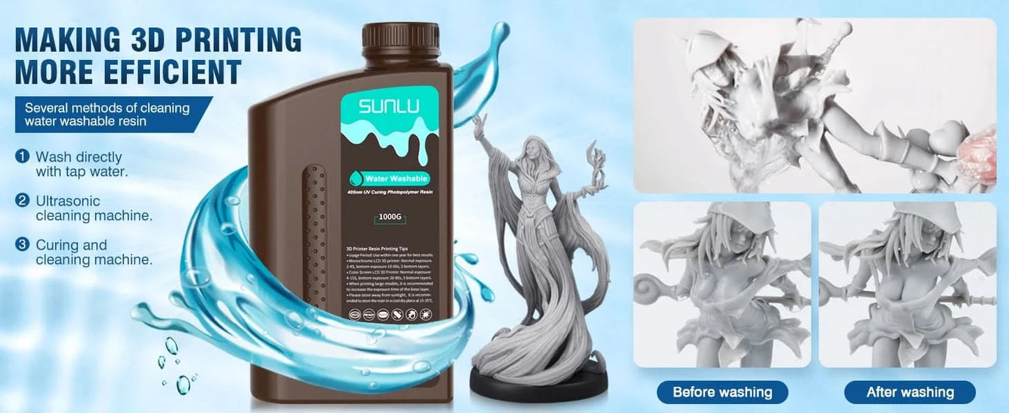 SUNLU 5KG ABS-Like/ Standard / Water-Wash/ 14K High Precision Resin 405nm Rapid UV-Curing Photopolymer Resin 1KG/Bottle